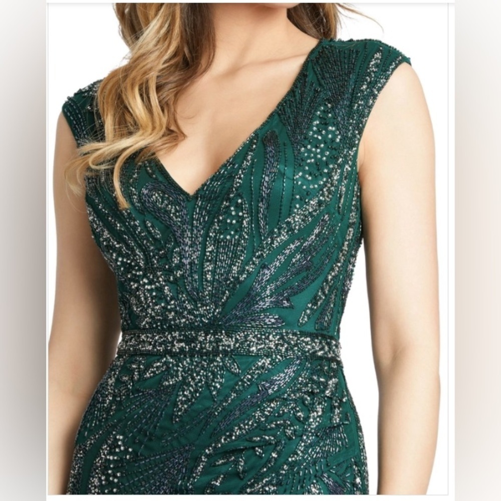 Mac Duggal 5227 NWT High Slit Beaded Dress in Green - Picture 4 of 7